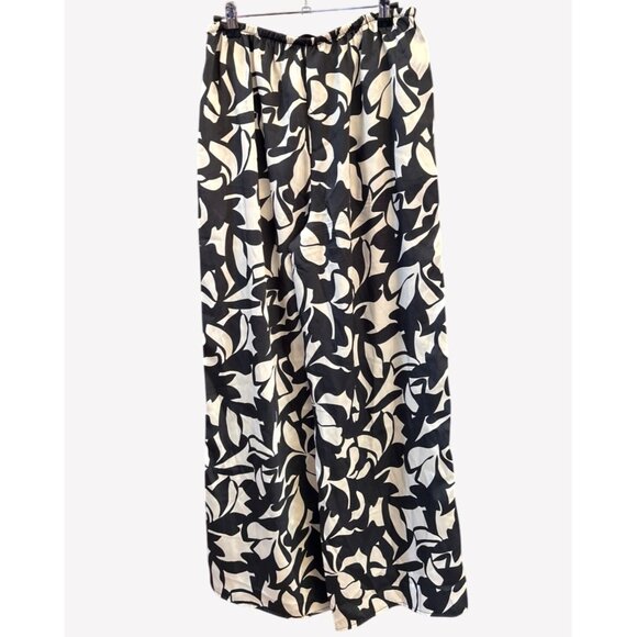 Black Tape Wide Leg Pants Abstract Print Palazzo Trouser Flowy Resort Chic Small - Picture 3 of 6